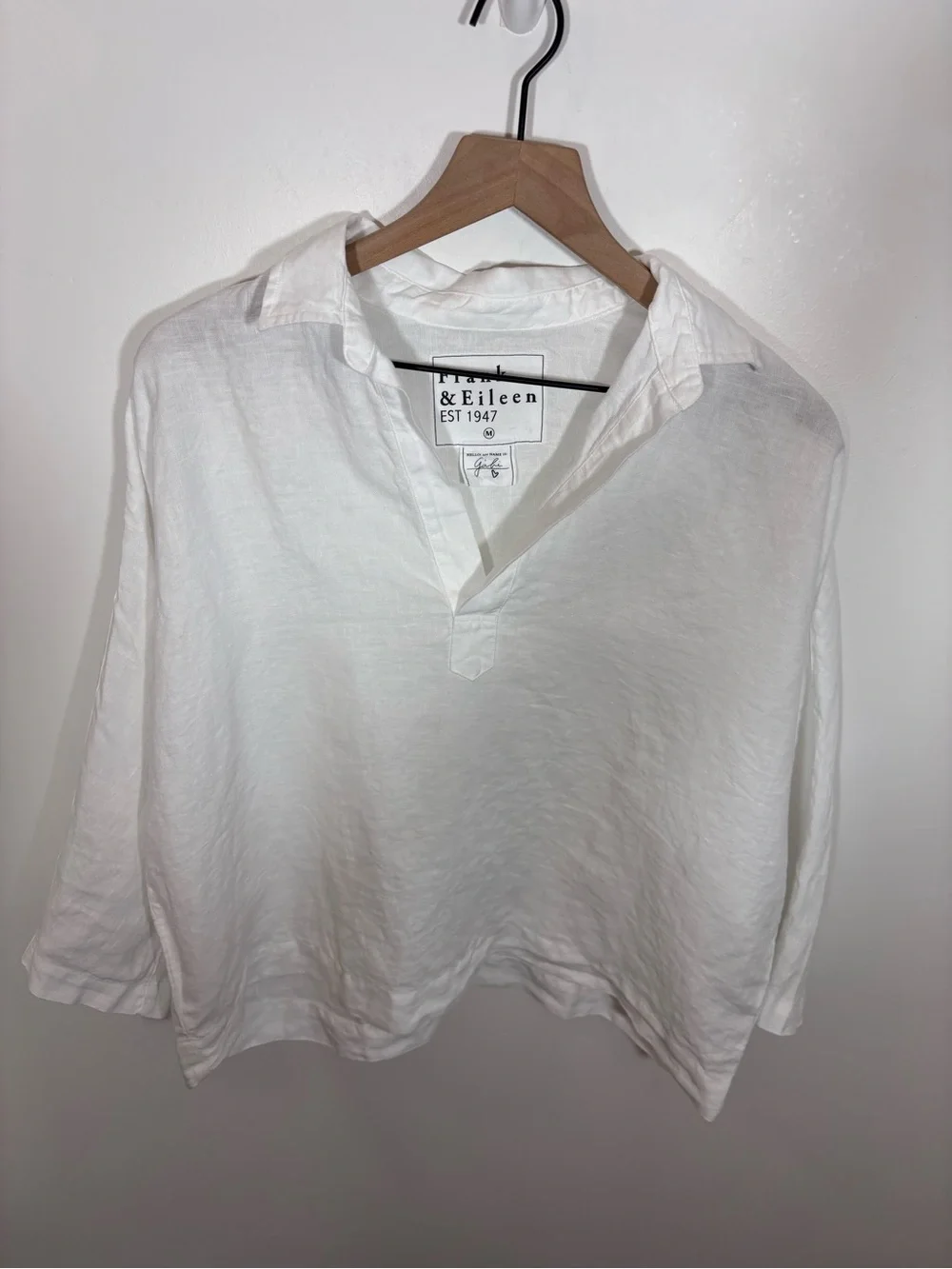 Frank & Eileen GABI Popover Shirt Medium White Linen flowy laidback lagenlook